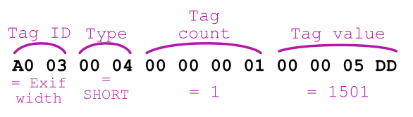 IFD tag example: the ExifImageWidth tag